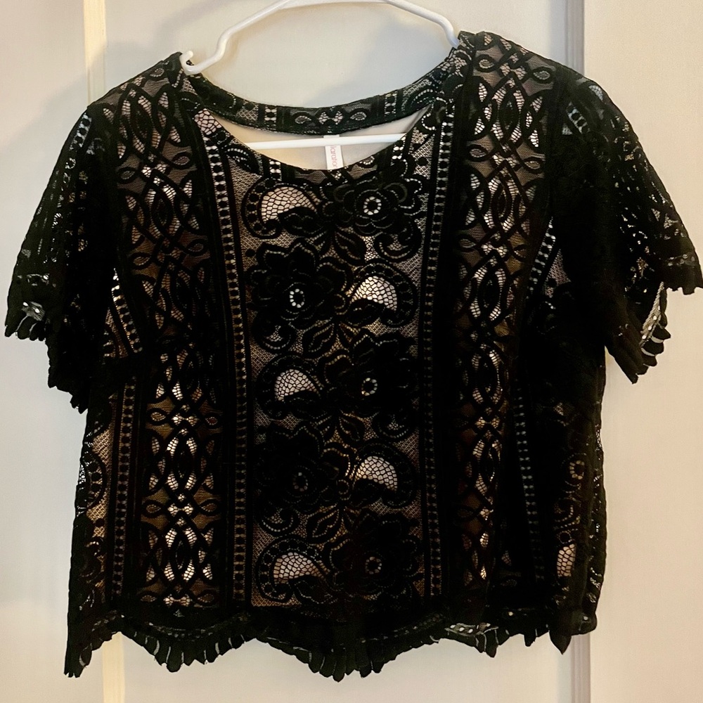 Xhilaration Black Lace Blouse Sz L